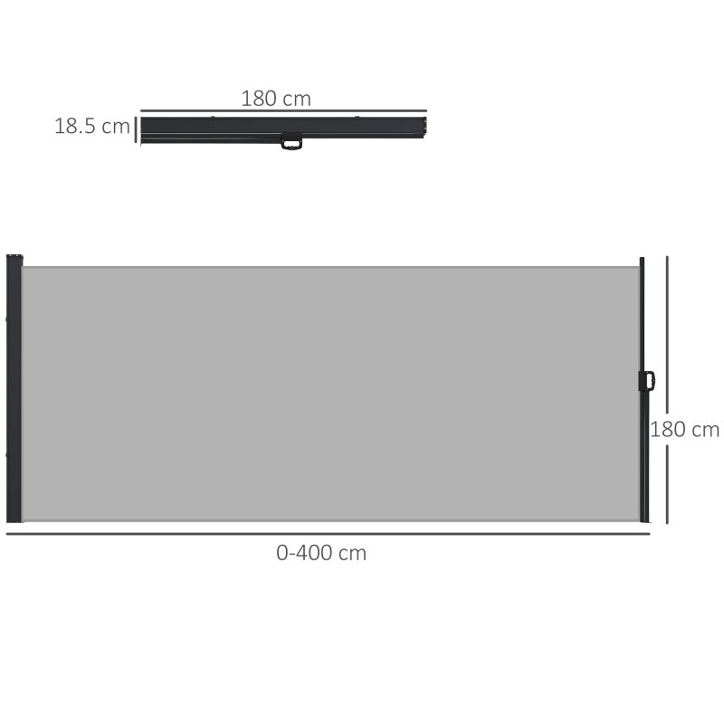 Outsunny Retractable Side Awning, Garden Privacy Screen Divider, Full Cassette Wind Breaker for Hot Tub, Balcony, Terrace, Pool, 400 x 180cm, Light Grey