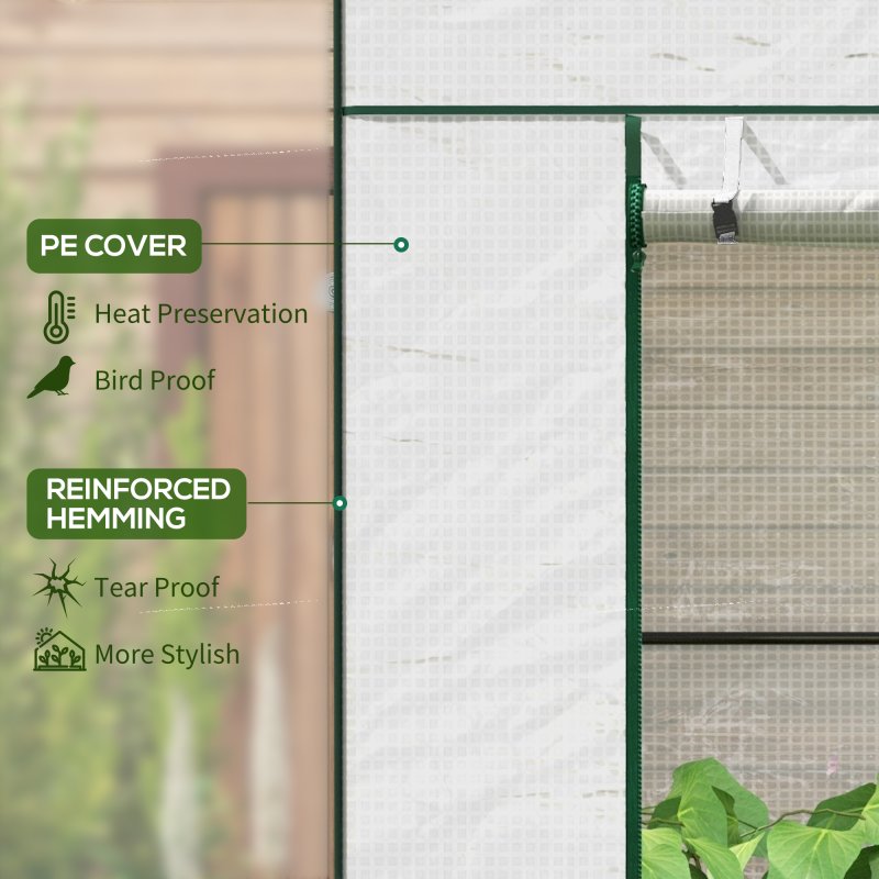 Outsunny Tomato Greenhouse with Reinforced PE Cover, Walk-in Garden Growhouse with Large Roll-up Door and 2 Mesh Windows, Portable Indoor Outdoor Green House, 196L x 77W x 178Hcm, White