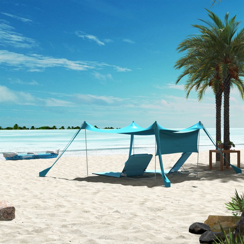 Outsunny Beach Tent, Sunshade Event Shelter with Detachable Sidewall, Reinforced Corners, Stability Poles and Carry Bag, for Camping, Trips, Fishing, Picnics, 3 x 3 m, Sky Blue