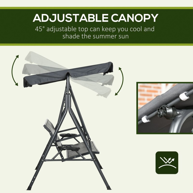 Outsunny 3 Seater Swing Chair, Garden Swing Seat Bench with Adjustable Canopy, Rattan Seat and Steel Frame for Patio, Yard, Dark Grey