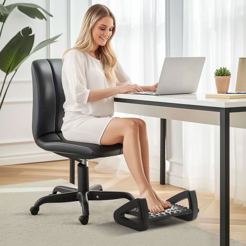 HOMCOM Foot Rest Under Desk, 6 Height Adjustable Footrest with Massage Texture and Rollers, Non-Slip Office Footstool for Under Desk, Black