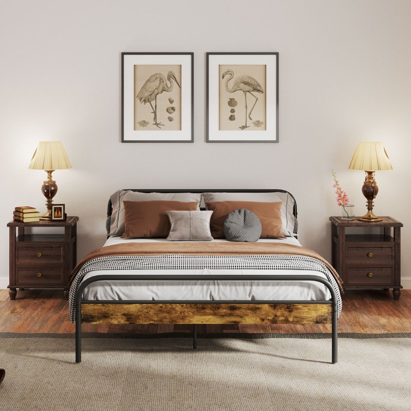 HOMCOM 5ft King Size Bed Frame with Headboard, Platform Bed Frame with Underbed Storage, Slat Support, No Box Spring Needed, Easy Assembly, Rustic Brown