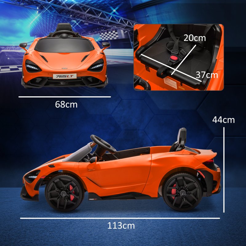 AIYAPLAY McLaren 765LT Licensed Electric Car for Kids with Butterfly Doors, 12V Kids' Electric Ride on with Remote Control, Transport Wheels, LED Lights, MP3 Music, Horn, for 3-6 Years, Orange