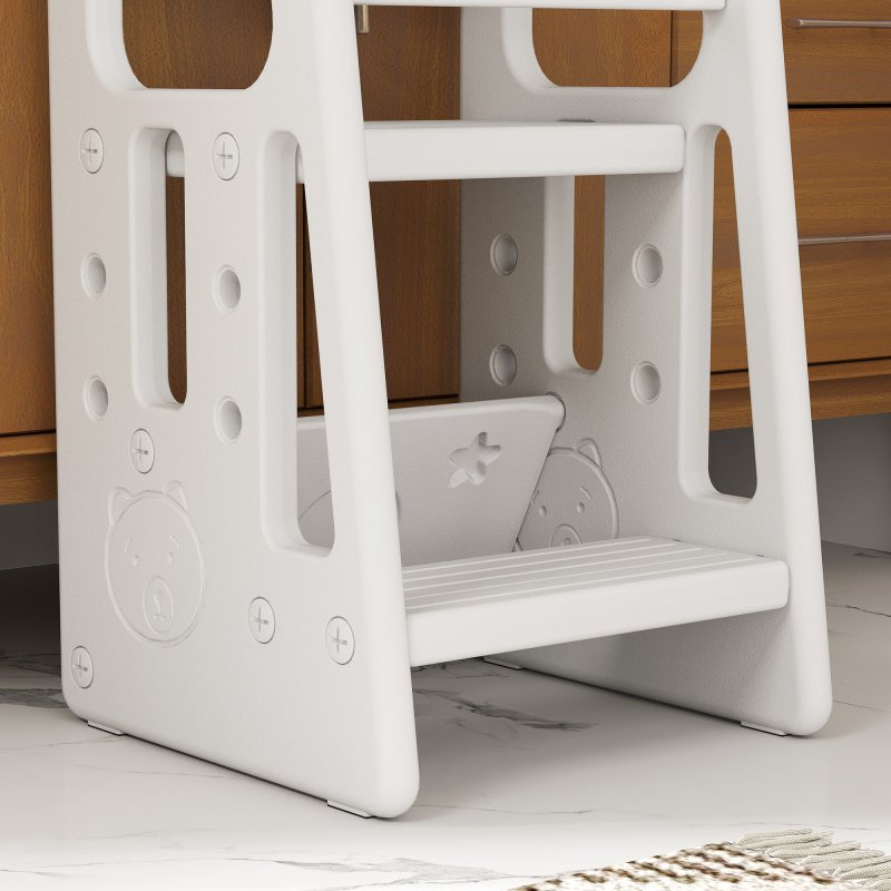 HOMCOM Kids Step Stool, Adjustable Standing Platform, Toddler Kitchen Stool, Standing Tower for Kids, Kitchen Counter with Three Adjustable Heights - White