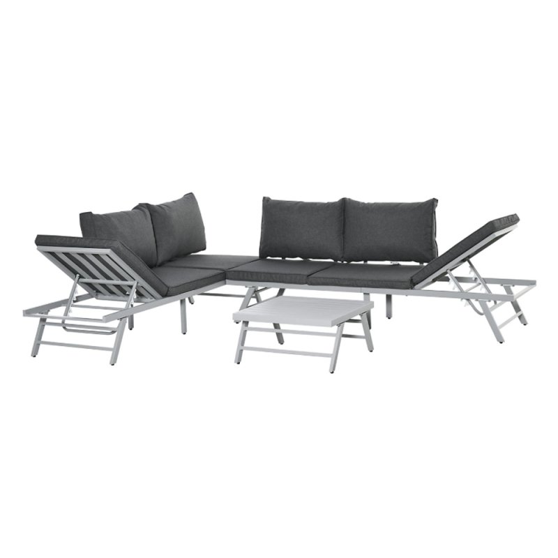 Outsunny 3 Pcs Garden Seating Set w/ Convertible Sofa Lounge Table Padded Cushions Outdoor Patio Furniture Couch Grey