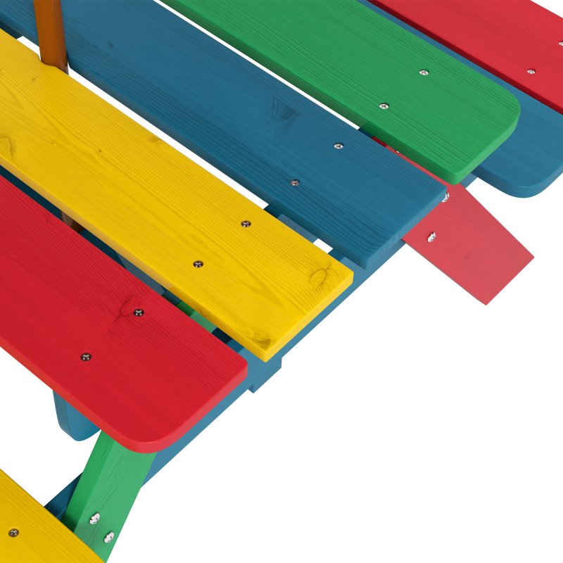 Outsunny Kids Picnic Table Wooden Garden Furniture Bench with Removable Umbrella Outdoor, for Ages 3-6 Years - Multicoloured