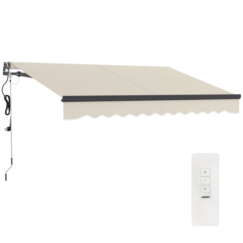 Outsunny 3 x 2.5m Electric Awning with Remote Controller, Aluminium Frame DIY Retractable Awning, UV30+ Sun Shade Canopy for Garden Patio Deck Door Window, Beige