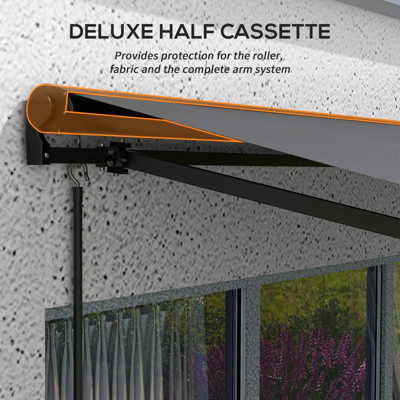 Outsunny 3 x 2m Electric Awning with Remote Controller, Aluminium Frame Retractable Awning, Half Cassette Sun Canopies for Patio Deck Door Window, Dark Grey