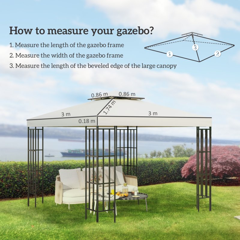 Outsunny 3 x 3(m) Gazebo Canopy Replacement Cover 2-Tier Roof Top Spare Part (TOP COVER ONLY)