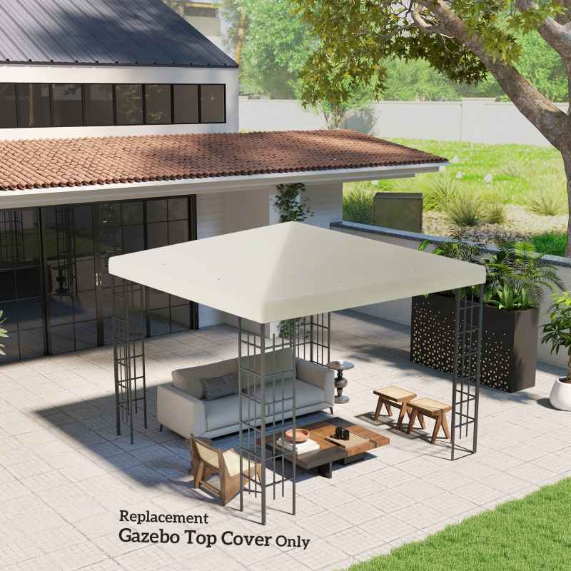 Outsunny 3 x 3(m) Gazebo Canopy Replacement Cover, Garden Gazebo Roof Replacement with Drain Holes, Water Resistant PVC Coating, 370g/㎡, UPF30+, TOP COVER ONLY