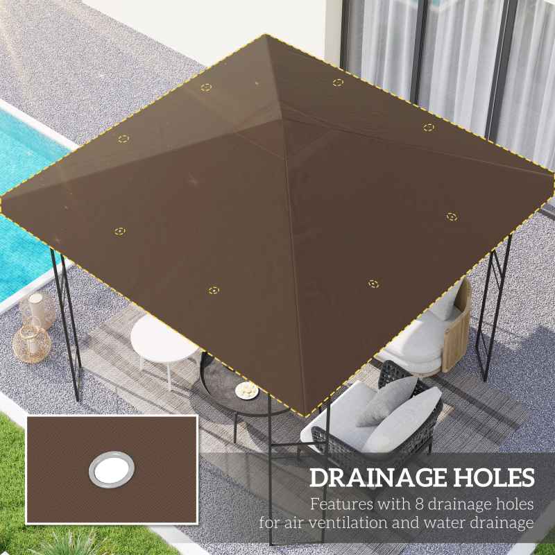 Outsunny 3 x 3(m) Gazebo Canopy Replacement Cover, Garden Gazebo Roof Replacement with Drain Holes, Water-resistant Plastic Coating, 370g/㎡, UPF30+, TOP COVER ONLY