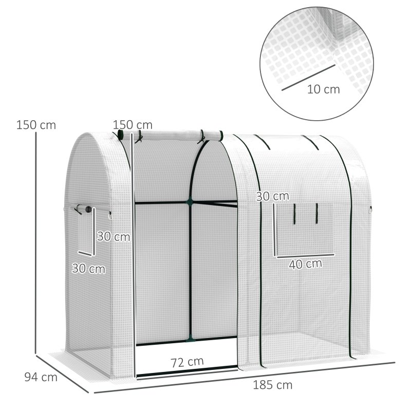 Outsunny Tomato Greenhouse, Garden Growhouse with 2 Roll-up Doors and 4 Mesh Windows, Portable Indoor Outdoor Green House, 185 x 94 x 150cm, White