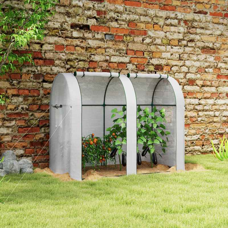Outsunny Tomato Greenhouse, Garden Growhouse with 2 Roll-up Doors and 4 Mesh Windows, Portable Indoor Outdoor Green House, 185 x 94 x 150cm, White