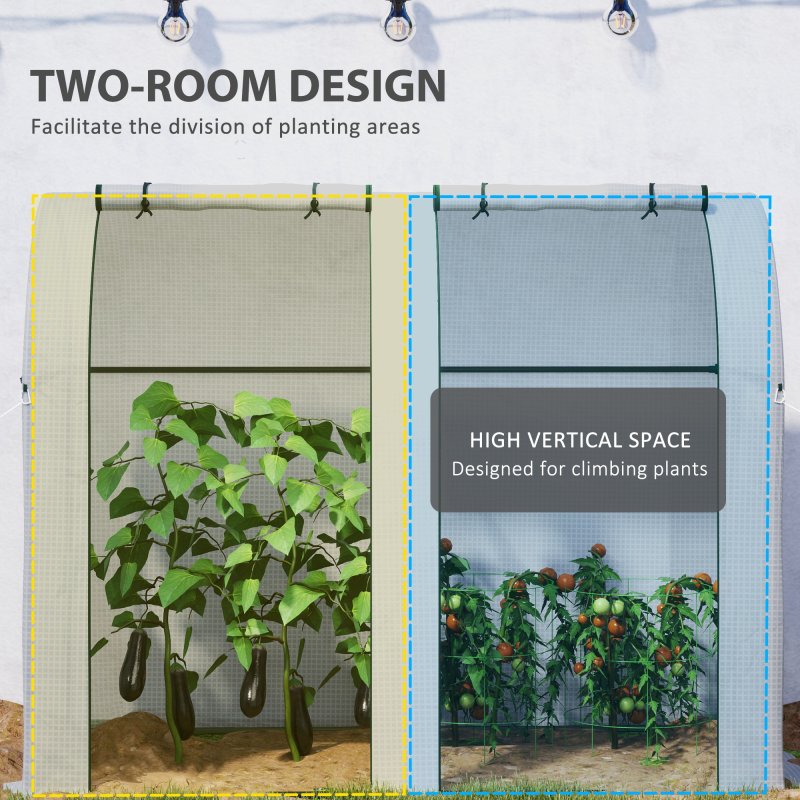 Outsunny Tomato Greenhouse, Garden Growhouse with 2 Roll-up Doors and 4 Mesh Windows, Portable Indoor Outdoor Green House, 185 x 94 x 150cm, White