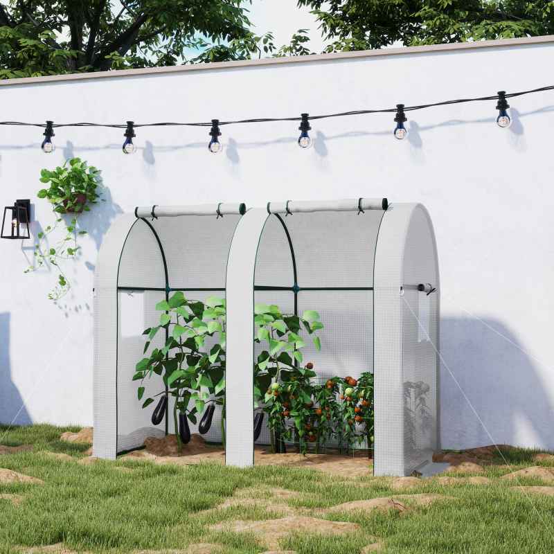 Outsunny Tomato Greenhouse, Garden Growhouse with 2 Roll-up Doors and 4 Mesh Windows, Portable Indoor Outdoor Green House, 185 x 94 x 150cm, White