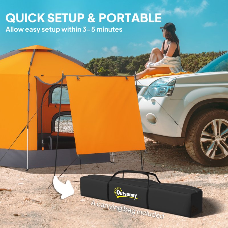 Outsunny Automatic Pop Up Camping Tent, Instant Setup 2-4 Man Tent with Mesh Windows, Waterproof & UV30+, Portable with Carry Bag for Fishing, Hiking, Backpacking, Orange