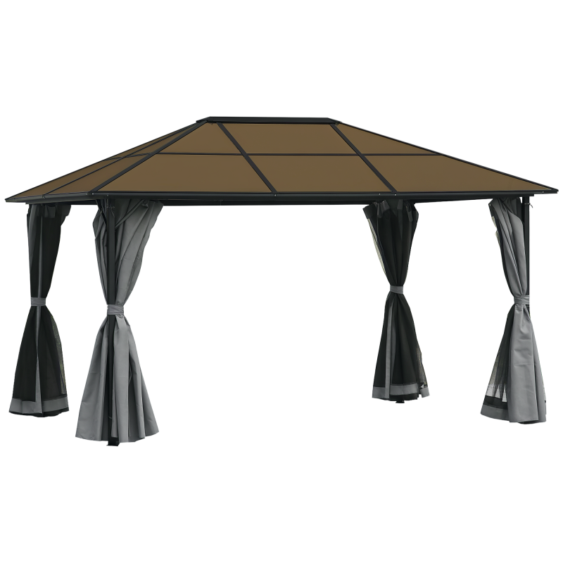 Outsunny 3 x 4m Garden Aluminium Gazebo Hardtop Roof Canopy Marquee Party Tent Patio Outdoor Shelter with Mesh Curtains & Side Walls - Grey