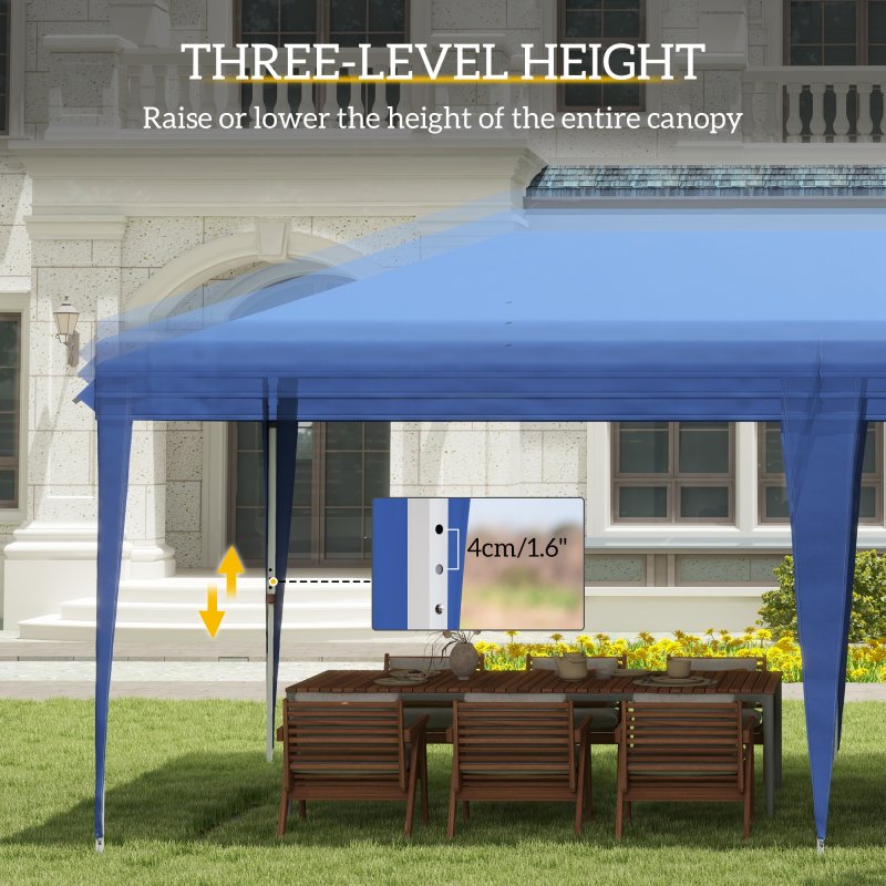Outsunny Pop Up Gazebo 3 x 6m, Foldable Canopy Tent, Height Adjustable Wedding Awning Canopy w/ Carrying Bag, Blue