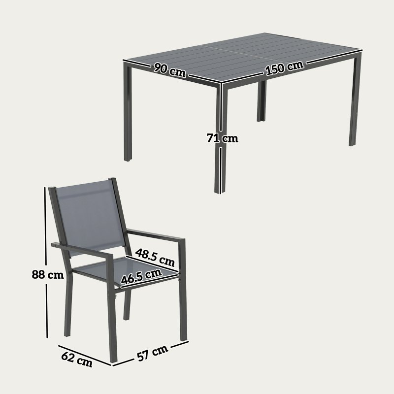 Outsunny 7 Piece Garden Dining Set, Outdoor Furniture Set with 6 Stackable Chairs and 150 cm Rectangle Table, WPC Slatted Top, Rust-Resistant Steel Frame, for Garden, Porch, Terrace