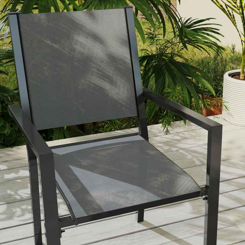 Outsunny 7 Piece Garden Dining Set, Outdoor Furniture Set with 6 Stackable Chairs and 150 cm Rectangle Table, WPC Slatted Top, Rust-Resistant Steel Frame, for Garden, Porch, Terrace