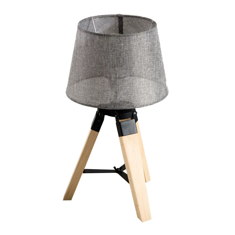 HOMCOM Wooden Tripod Table Lamp for Side, Desk or End Table with E27 Bulb Base (Grey Shade)