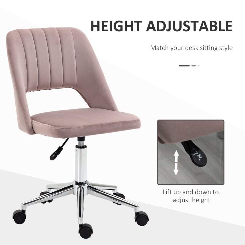 Vinsetto Mid Back Office Chair, Velvet Fabric Swivel Scallop Shape Computer Desk Chair for Home Study Bedroom, Pink