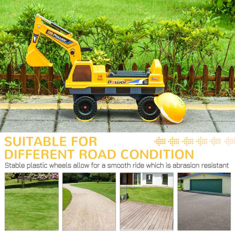 HOMCOM 2 in 1 Ride on Excavator Digger No Power Detachable Digging Bucket and Grab Bucket Music Light for 2-3 Years Old