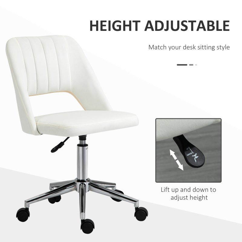 Vinsetto Mid Back Office Chair, Velvet Fabric Swivel Scallop Shape Computer Desk Chair for Home Study Bedroom, Cream White