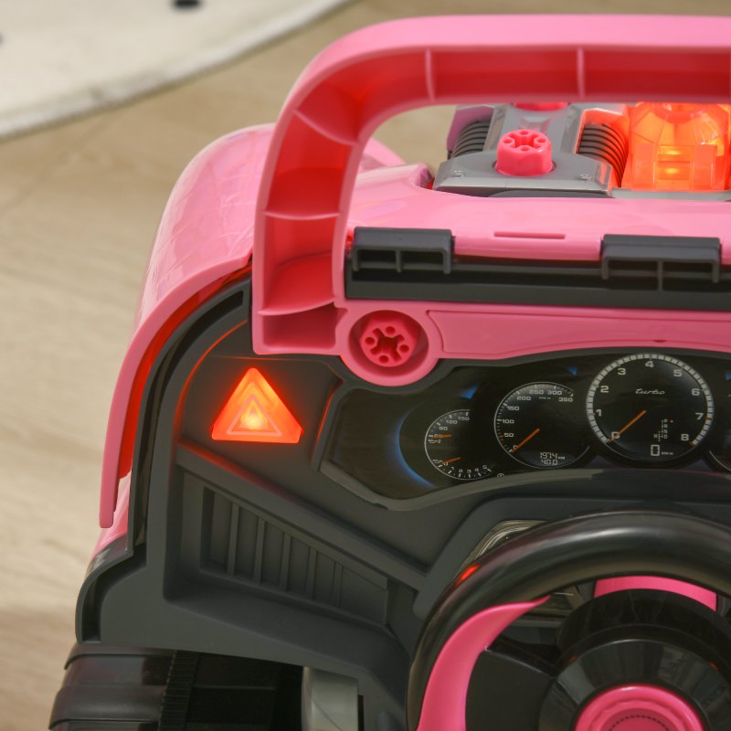HOMCOM Kids Truck Engine Toy Set Toddler Educational Car Service Station w/ RC Car Key Steering Wheel Horn Light, Mechanic Gifts for Ages 3-5 Years - Pink