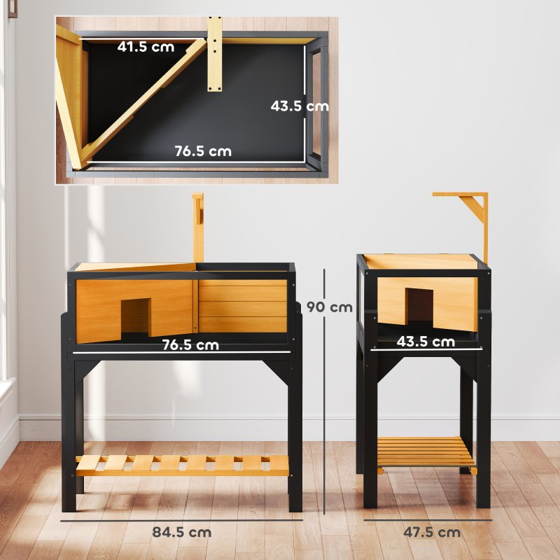 PawHut Wooden Tortoise House with Storage Shelf, Tortoise Enclosure Habitat with Clear Windows, Lamp Holder, Openable Top, Built-in Tray, for Indoor Use, Yellow