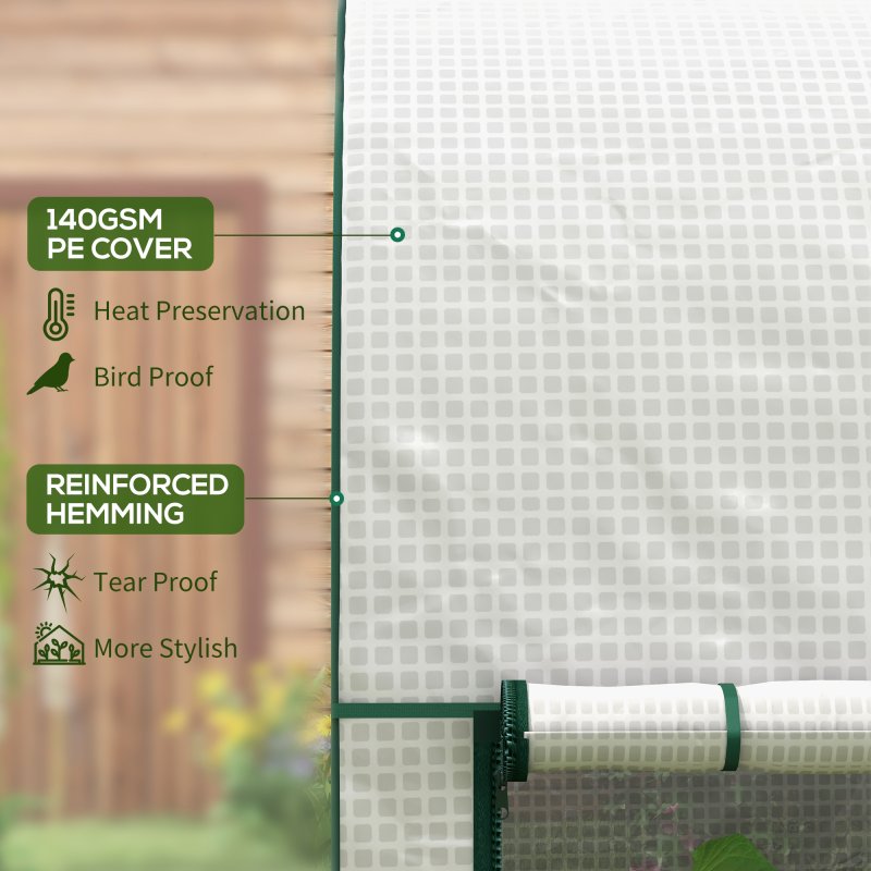 Outsunny Walk-In Greenhouse with Zipped Roll Up Doors, Small Tomato Greenhouse with Plastic Cover and Arched Top for Flowers, Vegetables and Herbs, 200 x 100 x 178cm, White