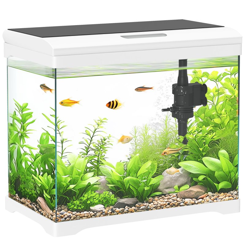 PawHut 17L Fish Tank, Glass Aquarium with Filter System, LED Light, Water Pump, Fish Tank Starter Kits for Betta, Goldfish, Shrimps, White
