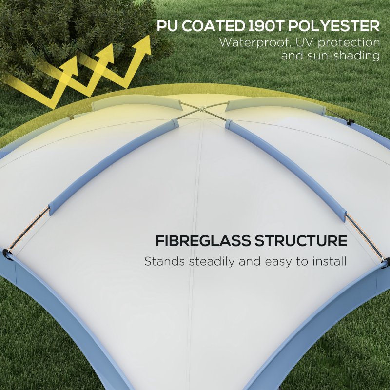 Outsunny 3.5 x 3.5M 6-8 Person Camping Gazebo, Outdoor Event Shelter Dome Tent Garden Sun Shelter Patio Spire Arc Pavilion Camp Sun Shade, Light Blue