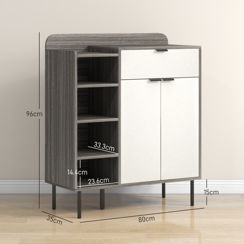 HOMCOM Shoe Cabinet, Hallway Shoe Storage Cabinet with 4-Tier Open Shelf, Double Doors and 3 Adjustable Shelves for 12 Pairs of Shoes, Graphite Wood Effect