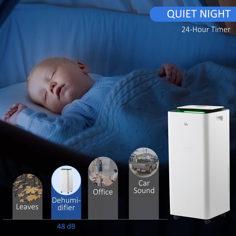 HOMCOM 16L/Day 3500mL Portable Quiet Dehumidifier with Air Purifier Filter, 24H Timer, 5 Modes, Electric Moisture Air Dehumidifier for Home Laundry Basement, White