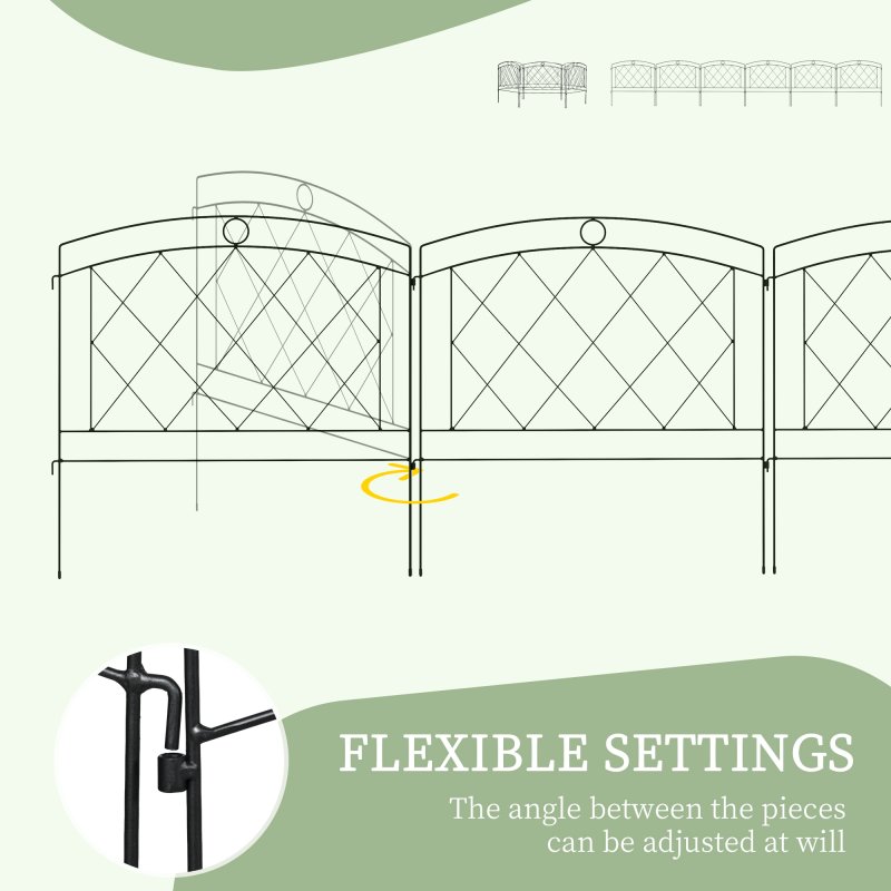 Outsunny Decoration Garden Fence, 24in x 12ft Outdoor Picket Fence Panels, 6PCs Rustproof Metal Wire Landscape Flower Bed Border Edging Animal Barrier, Black