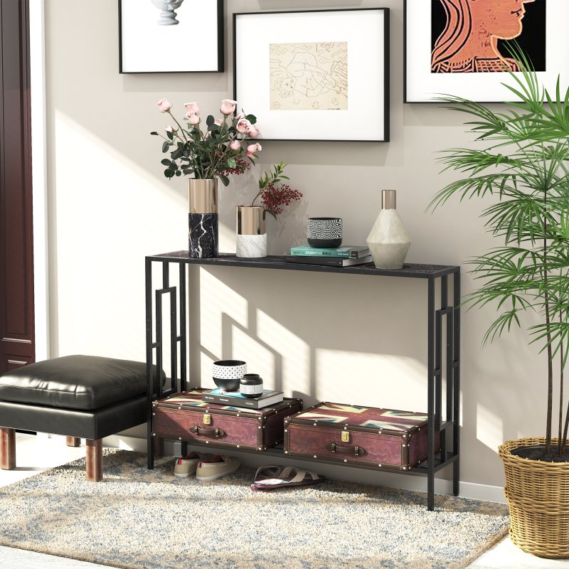 HOMCOM Industrial Console Table with Storage Shelf, Narrow Hallway Dressing Desk with Metal Frame for Living Room, Bedroom