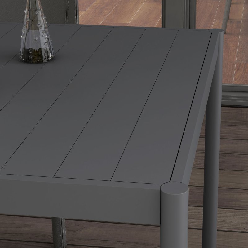 Outsunny 145cm Garden Table, Rectangle Outdoor Dining Table for 6 People, with Steel Legs and Slatted Aluminium Top, for Balcony, Lawn, Dark Grey