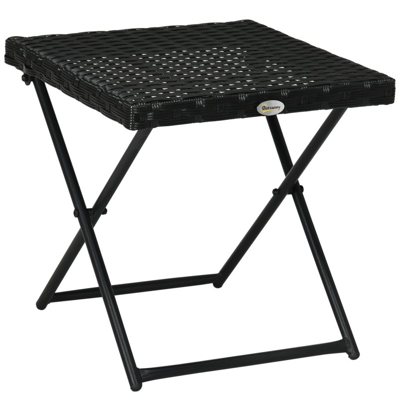 Outsunny Folding Rattan Garden Coffee Table, Small Square Outdoor Bistro Side Table with Rattan Top for Patio, Balcony, Porch, 40 x 40 x 40 cmBlack