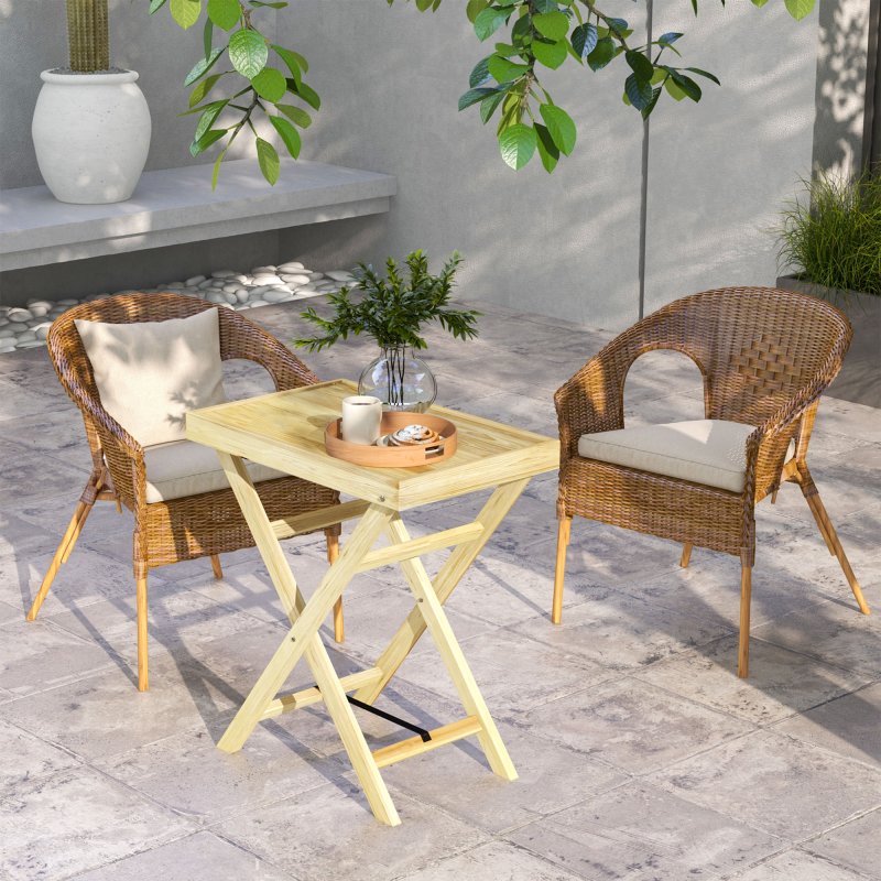 Outsunny Garden Side Table, Outdoor Wooden Coffee Table, Rectangular End Table for Patio, Balcony, 68 x 44 x 75cm, Natural