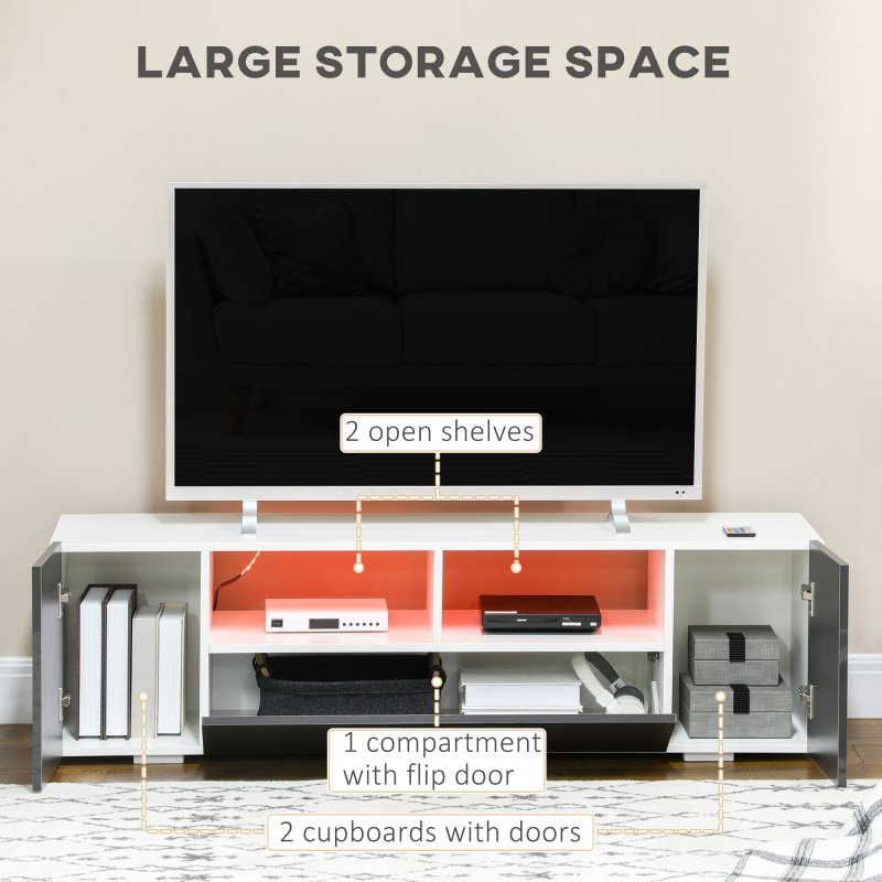 HOMCOM High Gloss TV Unit Cabinet for TVs up to 60" with LED Lights, TV Stand with Storage Shelves and Cupboards