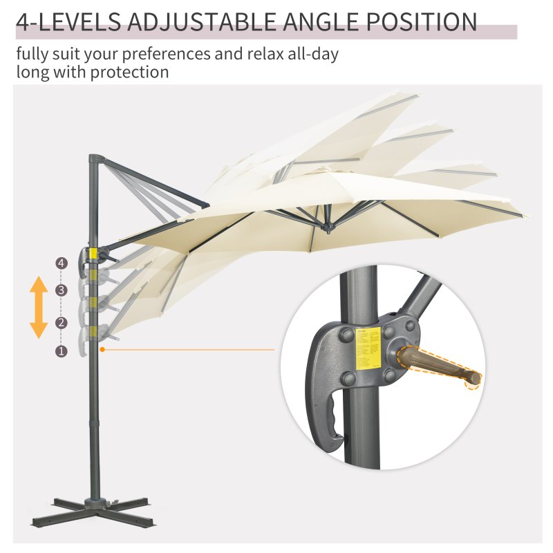 Outsunny 3 x 3(m) Cantilever Parasol with Cross Base, Garden Umbrella with 360 Rotation, Crank Handle and Tilt for Outdoor, Patio, Cream White