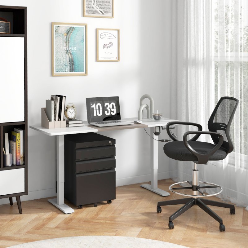 Vinsetto 3-Drawer Filing Cabinet with Lock, Mobile Steel File Cabinet for A4, Legal and Letter Size, Under Desk Drawers with Pre-Assembled Body for Home Office, 39 x 48 x 60 cm, Black