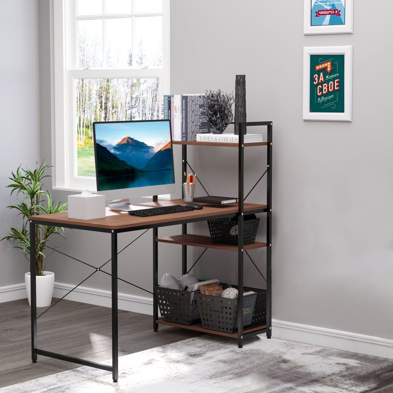 HOMCOM Computer Desk with Storage Shelves on Left or Right, Industrial Reversible Writing Desk for Home Office, Study, Easy Assembly, 120 x 64 x 121cm