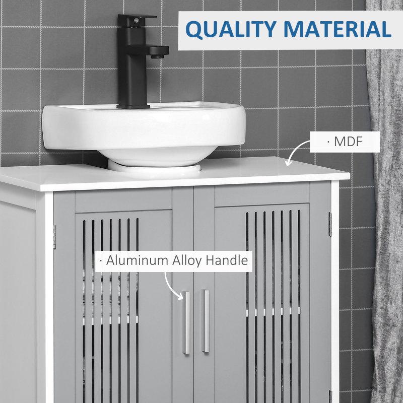 kleankin Modern Under Sink Cabinet with 2 Doors, Bathroom Vanity Unit, Pedestal Under Sink Design, Storage Cupboard with Adjustable Shelves
