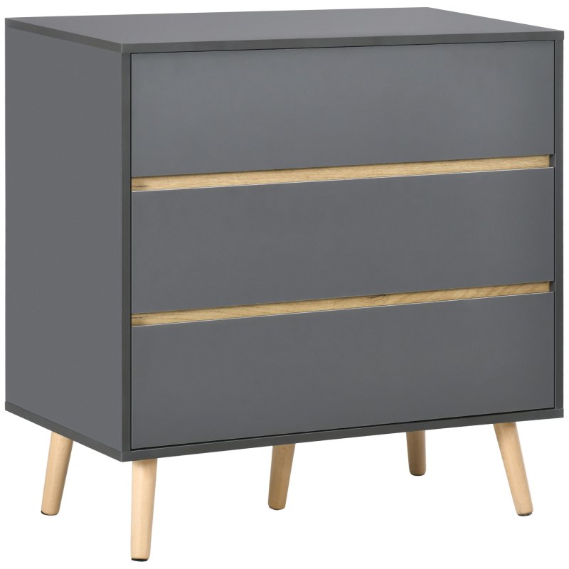 HOMCOM Chest of Drawers, 3-Drawer Storage Cabinet Organiser with Wood Legs for Bedroom, Living Room, Dark Grey