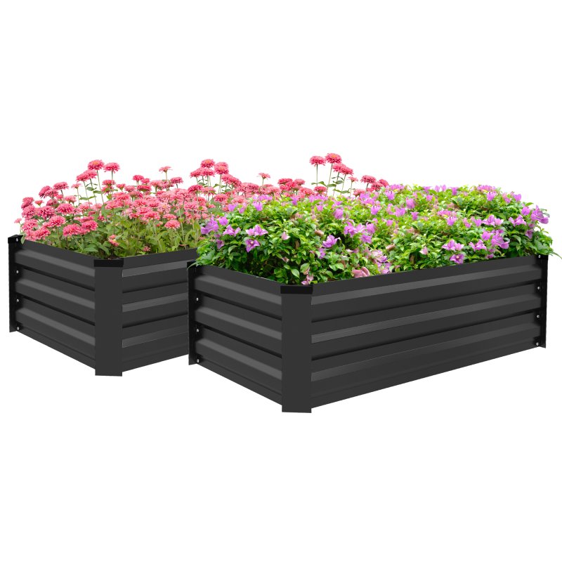Outsunny Set of 2 Raised Garden Bed, Outdoor Planter Box with Galvanised Steel Frame for Growing Vegetables, Flowers and Herbs, 100 x 60 x 30cm, Grey