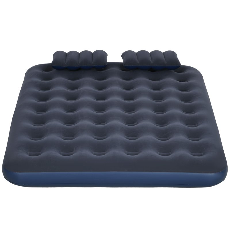 Outsunny Double Air Bed with 2 Pillows, Hand Pump, Inflatable Mattress with Flocked Surface for Guest, Camping, Travel, 191 x 137 x 22cm