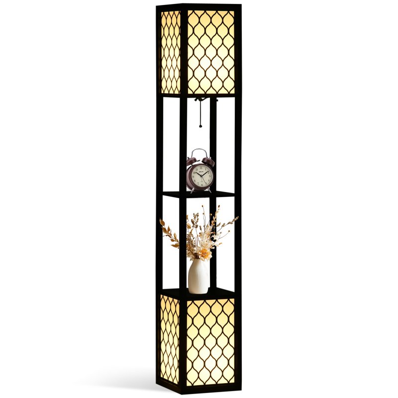 HOMCOM Modern Shelf Floor Lamp Light with Two Open Shelves Large Storage Display, for Living Room, 160cm, Bulb not Included, Black