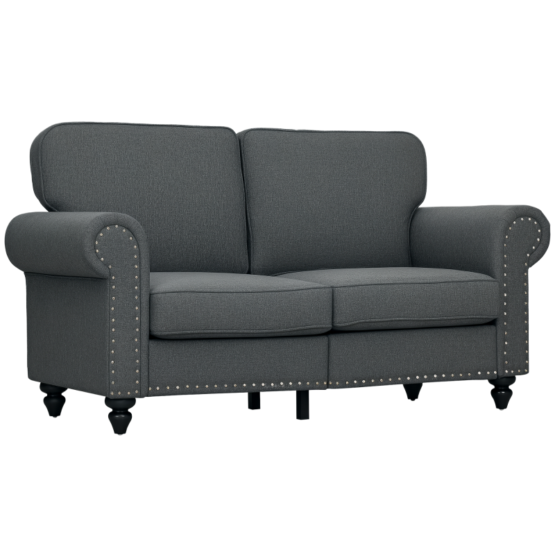 HOMCOM 2 Seater Sofa, Fabric Sofa Couch with Nailhead Trim Rolled Arm and Slatted Wood Frame, Upholstered Loveseat Settee for Living Room, Bedroom, Home Office